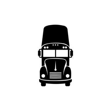 Bus transportation emblem featuring front grill windshield and roof