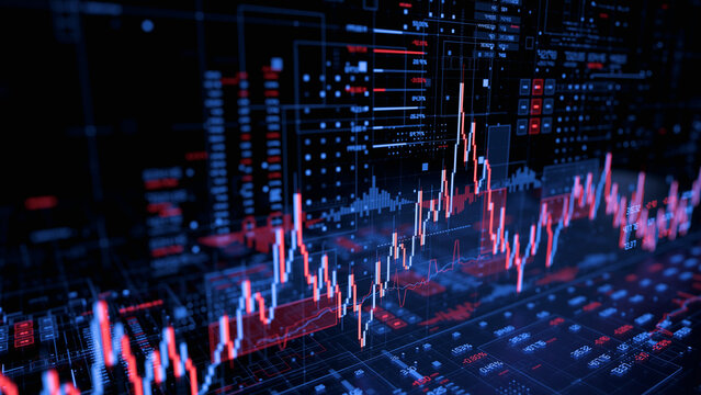 Stock forex financial data document graph chart report statistic marketing research development planning management analysis accounting. Financial business technology hologram concept. 3d rendering.