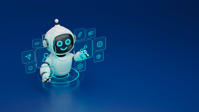AI agent robot workflow automation orchestrator artificial intelligence data coding icon flow process assistant technology futuristic 3d rendering.