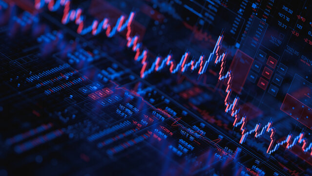 Stock forex financial data document graph chart report statistic marketing research development planning management analysis accounting. Financial business technology hologram concept. 3d rendering.