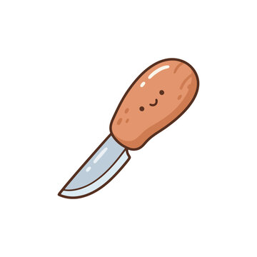 Cute cartoon potato with knife illustration on white background.