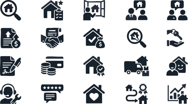 Real Estate And Finance Flat Icons Set Including House Search And Investment Concepts