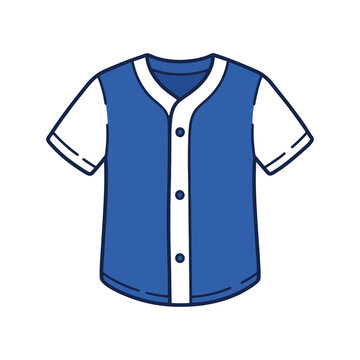 Blue and white baseball jersey with buttons and short sleeves on white background.
