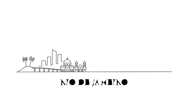 Minimalist line art depicts Rio de Janeiro's iconic skyline