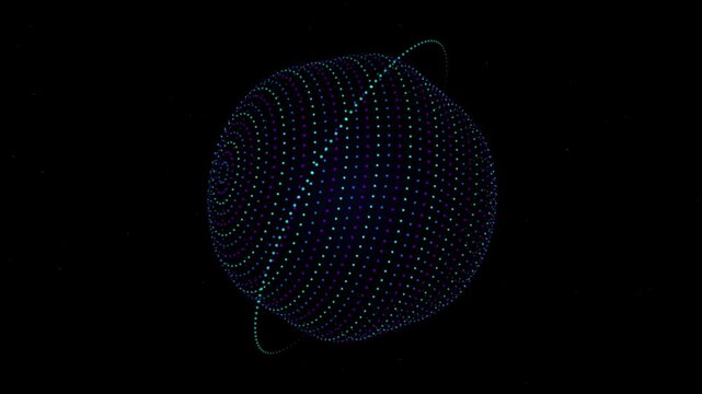 Rotating digital spheres composed of glowing blue data point orbs
