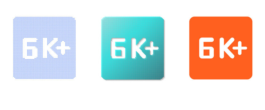 Three rectangular icons displaying 6k text are presented on transparent background 6kplus resolution