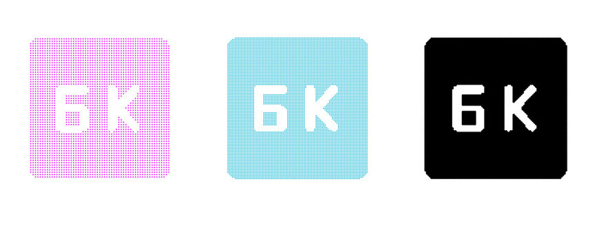 Resolution indicator icons displaying 6k with dotted textures on transparent background texture digital