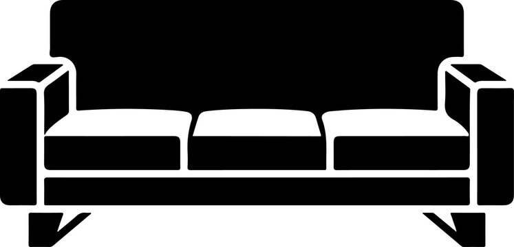 Modern Sofa Furniture Icon &ndash; Solid Black and White Vector Symbol