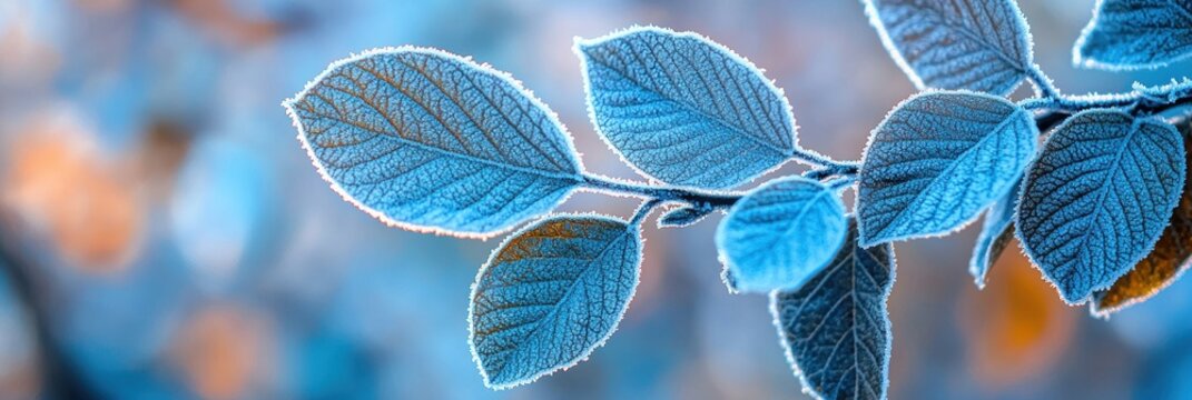 Close-up of frosted autumn leaves background