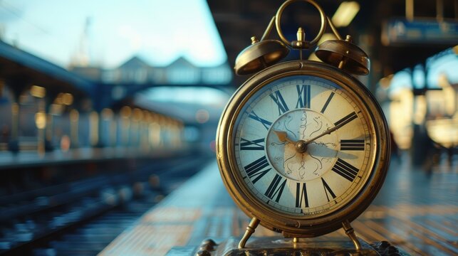 Prominent clock at a railway station, symbolizing a tragic event from the past with its frozen hands in remembrance of a devastating attack
