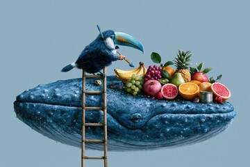 Fototapeta premium Toucan Painting Fruit on Whale