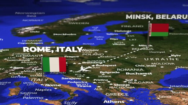 Flight From Minsk BELARUS to Rome ITALY with flag pins