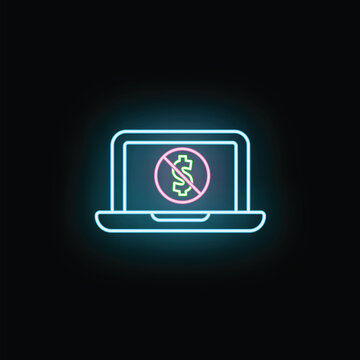 Laptop screen showing glowing neon symbol for ad blocking revenue or monetization