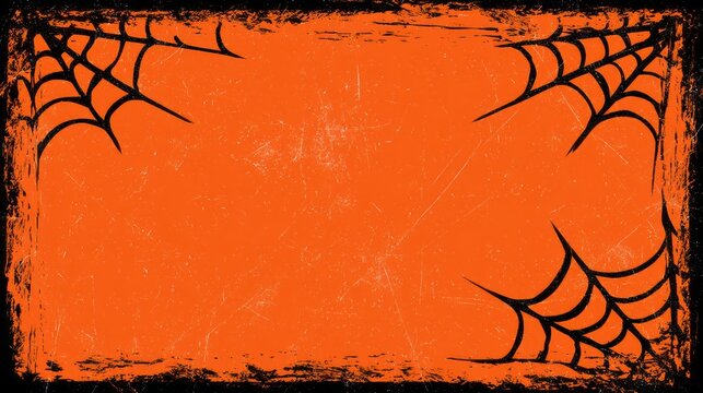 Vertical Halloween banner background with grunge border, creepy spider web, dark spooky atmosphere, eerie seasonal decoration, haunted theme, horror backdrop, autumn holiday design, and dramatic space