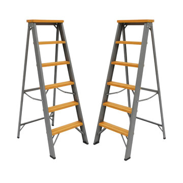 Gray metal folding step ladders with wooden steps