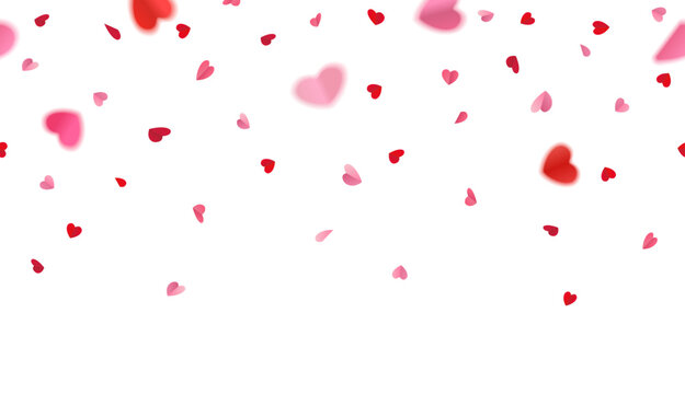 Vector decorative seamless pattern with falling pink and red paper hearts confetti