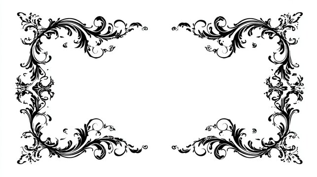 Black flat icons of whimsical baroque and rococo frames with renaissance borders, vertical vintage shapes, elegant decorative lines and squiggles, ideal for wedding invitations and scrapbooking.