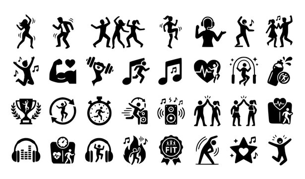 Dance Fitness and Zumba Workout Outline Icon Collection