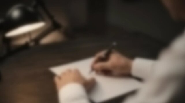 ペンで履歴書を記入する手元のクローズアップ、ぼかし処理した4K映像