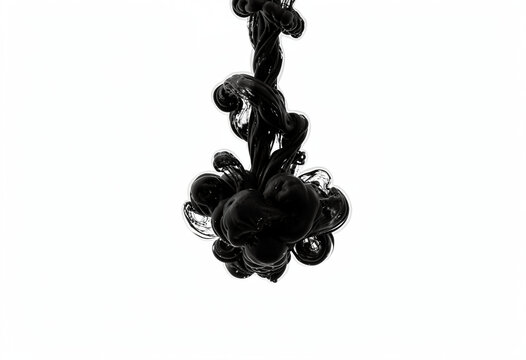 Black ink cloud swirling in clear water isolated on white background