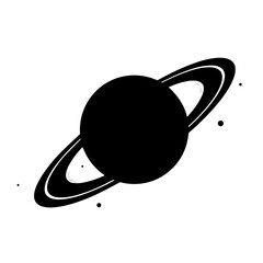 Black silhouette of planet saturn with rings and stars space planet silhouette © robin