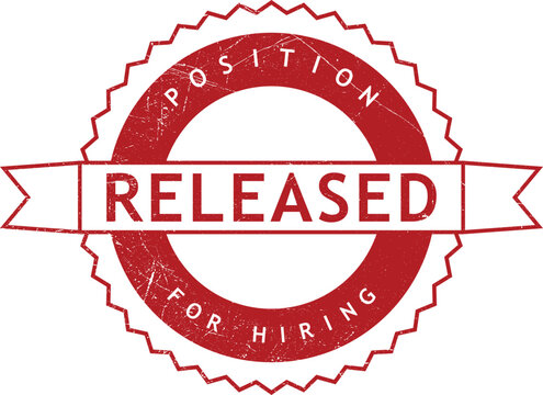 Red position released for hiring stamp with ribbon banner for corporate recruitment and employment status