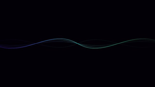 Gradient blue and green glowing neon light wave creates elegant flowing motion in digital video clip