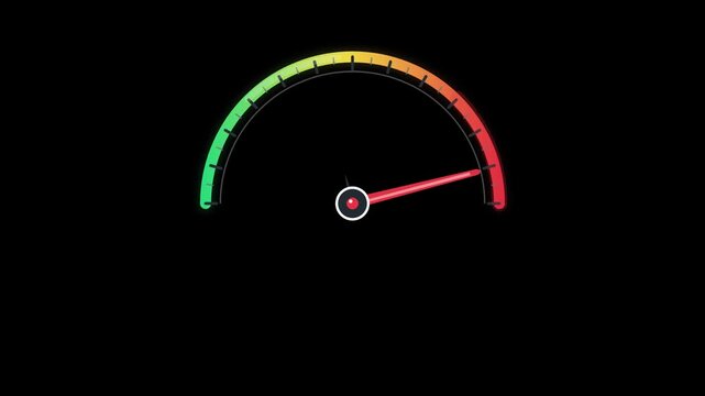 Dynamic circular gauge meter animation with moving red needle indicating variable performance levels in video motion