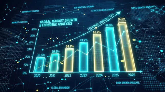 Global market growth and economic analysis chart with futuristic UI