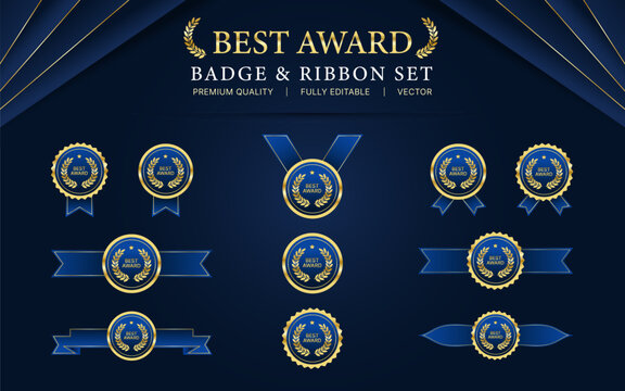 Luxury award badge and ribbon set vector design template
