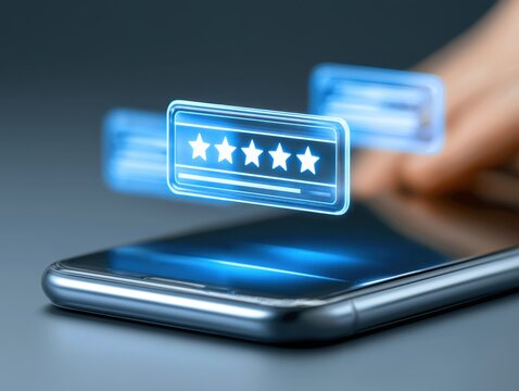 Innovative holographic star ratings for smartphones in a digital art studio setting