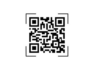 Fototapeta premium Minimalist QR code vector icon, digital scan barcode for mobile payment, black and white square data matrix for marketing
