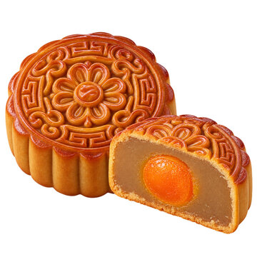 Traditional mooncake with salted egg yolk filling isolated on transparent background