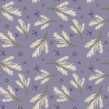 Purple seamless floral pattern with white leaf