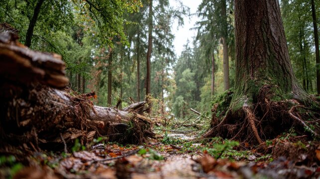 The forest was damaged by a storm but endured