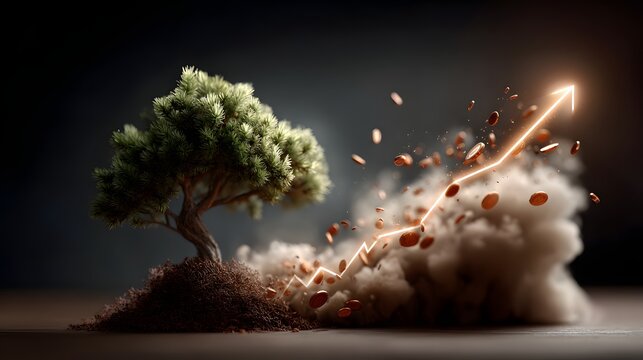 A solitary tree stands resolute in the face of a dramatic natural explosion its resilience and fragility captured in a surreal moment of powerful energy and contrast