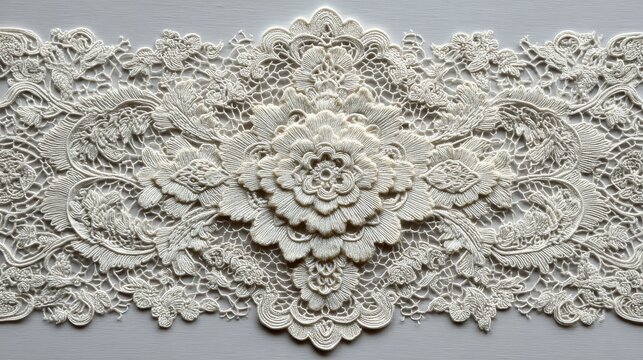 Elegant white lace pattern on 11x17 landscape, intricate floral and ornamental design for wedding motif, delicate symmetrical decoration, romantic celebration background, artistic craft concept.