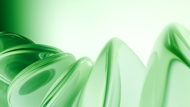 Green glass abstract wave curve translucent background with smooth glossy surface and soft light for modern design