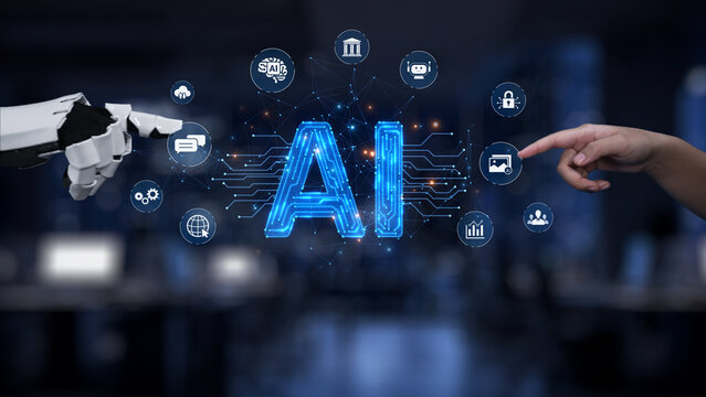 A unique visual representation showcasing the interaction between a human hand and a robotic hand symbolizing the rise of artificial intelligence within modern workplaces. Synapse