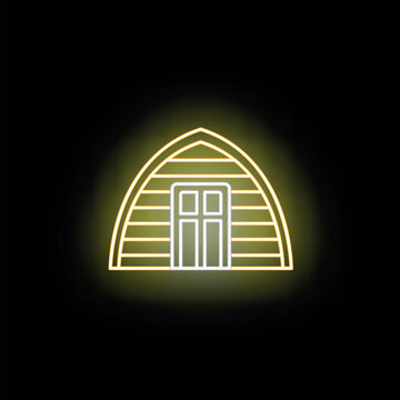 Illuminated quonset hut line art displaying an industrial structure
