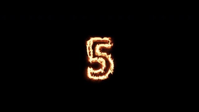 Burning inferno fire 10 to 0 countdown timer on black background for epic action trailer