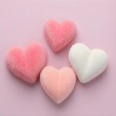 Obraz premium Love and romance concept, fluffy heart shapes in pink and white colors for valentines day celebration and greeting card design on a soft pastel background
