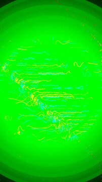 Abstract multi-layer animation featuring vibrant green background and colorful flowing lines.