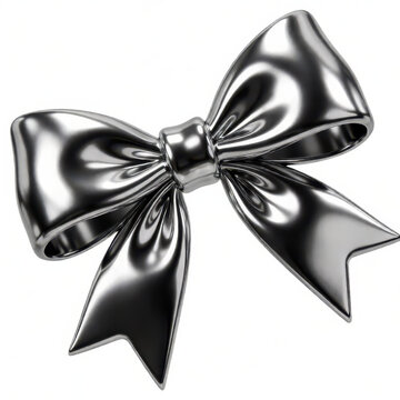 Silver gift bow isolated on transparent background