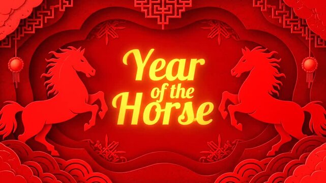 Year of the Horse Chinese New Year paper cut background