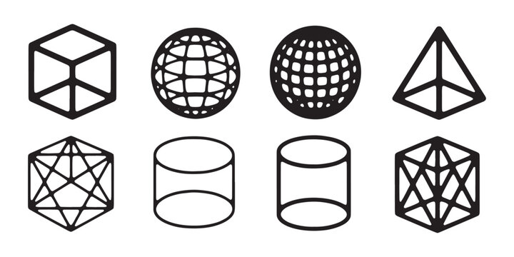 Geometric shapes abstract design, wireframe polygons, modern 3d objects for graphic resources.