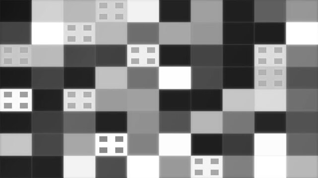 Abstract background with grey squares and small building window icons in a mosaic grid pattern representing urban architectural design concepts