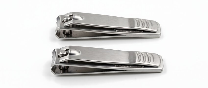 Two stainless steel nail clippers isolated on a white background