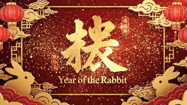 Year of the Rabbit Chinese New Year red gold banner