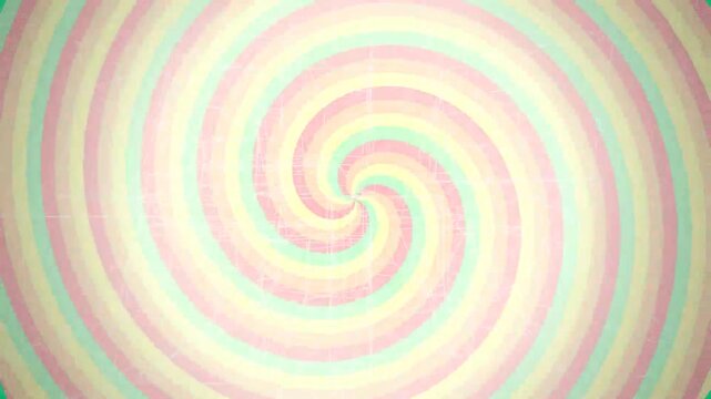 Hypnotic Retro Spiral Background with Pastel Colored Stripes and Vintage Grunge Texture.